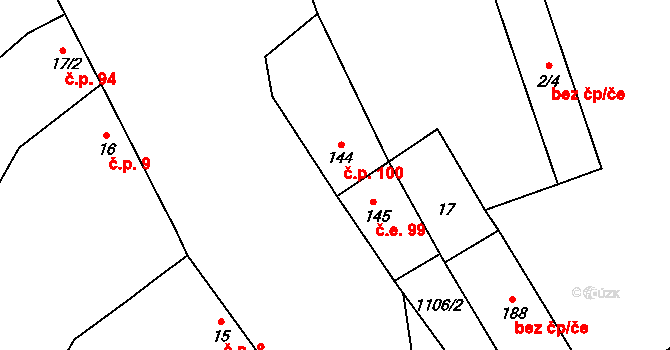 Hoštice 100 na parcele st. 144 v KÚ Hoštice u Litenčic, Katastrální mapa