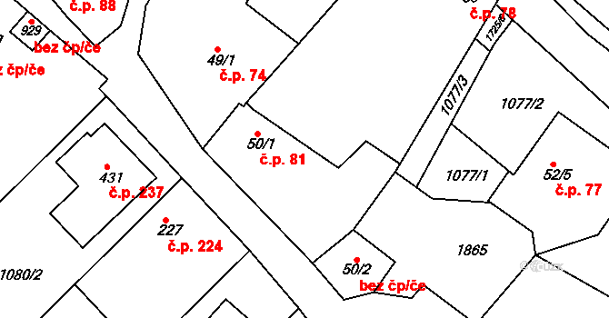 Jevišovice 81 na parcele st. 50/1 v KÚ Jevišovice, Katastrální mapa