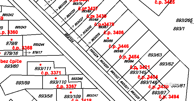 Znojmo 3446 na parcele st. 893/66 v KÚ Znojmo-město, Katastrální mapa