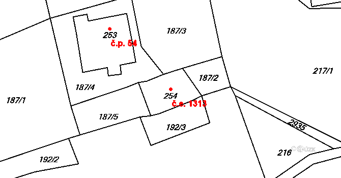 Polubný 1313, Kořenov na parcele st. 254 v KÚ Polubný, Katastrální mapa
