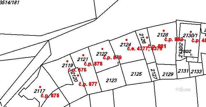 Jihlava 879 na parcele st. 2122 v KÚ Jihlava, Katastrální mapa