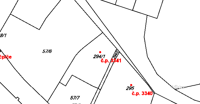 Jihlava 3341 na parcele st. 294/1 v KÚ Bedřichov u Jihlavy, Katastrální mapa
