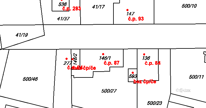 Sedlčánky 87, Čelákovice na parcele st. 146/1 v KÚ Sedlčánky, Katastrální mapa