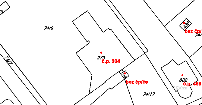 Radošovice 204, Říčany na parcele st. 279 v KÚ Říčany-Radošovice, Katastrální mapa