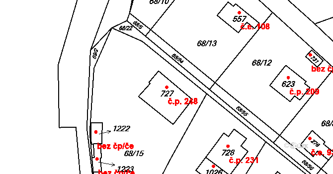 Kamenný Přívoz 248 na parcele st. 727 v KÚ Kamenný Přívoz, Katastrální mapa