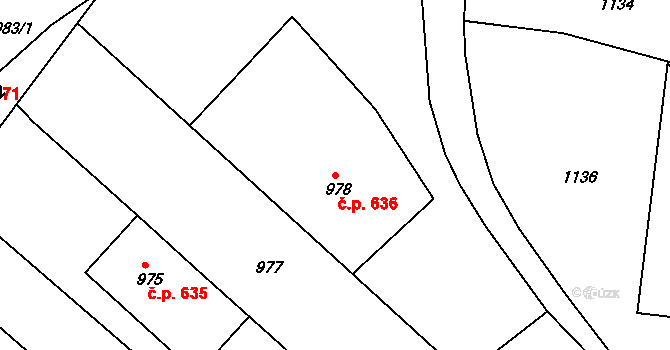 Veverská Bítýška 636 na parcele st. 978 v KÚ Veverská Bítýška, Katastrální mapa