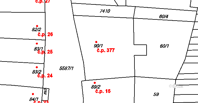 Archlebov 377 na parcele st. 90/1 v KÚ Archlebov, Katastrální mapa