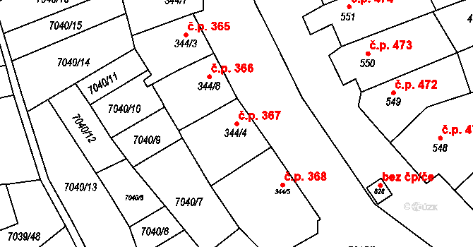 Dambořice 367 na parcele st. 344/4 v KÚ Dambořice, Katastrální mapa