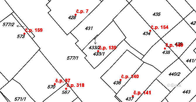 Zarazice 139, Veselí nad Moravou na parcele st. 433/1 v KÚ Zarazice, Katastrální mapa