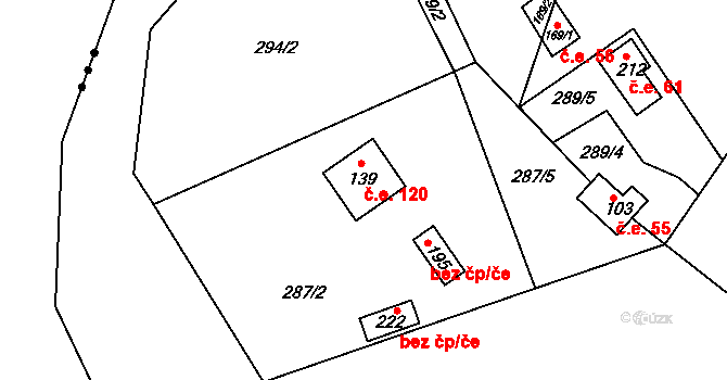 Rounek 120, Vyskytná nad Jihlavou na parcele st. 139 v KÚ Rounek, Katastrální mapa