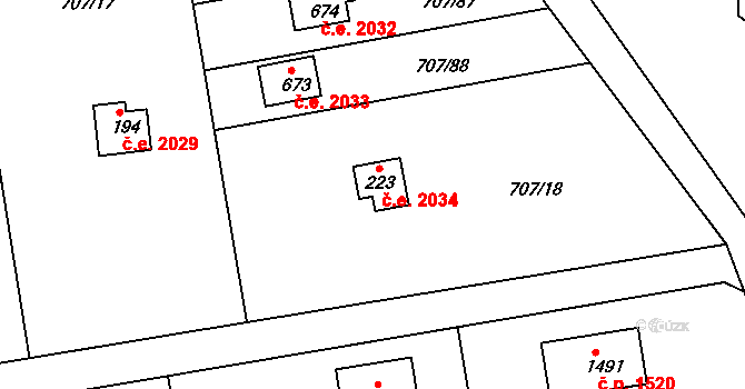 Skuheř 2034, Kamenice na parcele st. 223 v KÚ Těptín, Katastrální mapa
