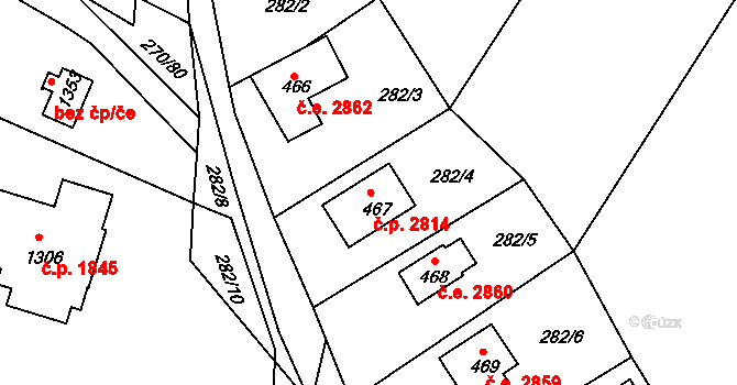 Těptín 2861, Kamenice na parcele st. 467 v KÚ Těptín, Katastrální mapa