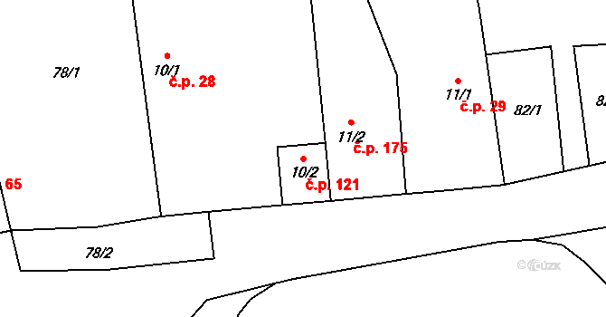 Plavsko 121 na parcele st. 10/2 v KÚ Plavsko, Katastrální mapa