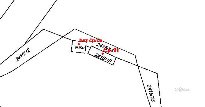 Dačice IV 91, Dačice na parcele st. 2415/10 v KÚ Dačice, Katastrální mapa