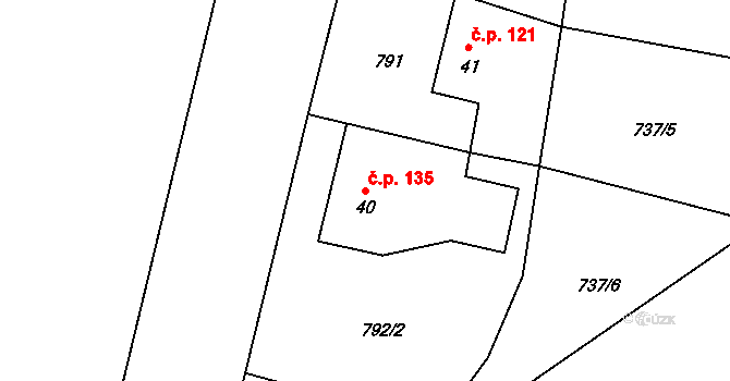 Arnoltice 135, Bulovka na parcele st. 40 v KÚ Arnoltice u Bulovky, Katastrální mapa