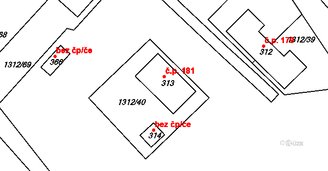 Loukov 181 na parcele st. 313 v KÚ Loukov u Bystřice pod Hostýnem, Katastrální mapa
