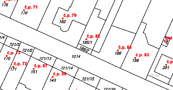 Střížov 82, Drahanovice na parcele st. 185/1 v KÚ Ludéřov, Katastrální mapa