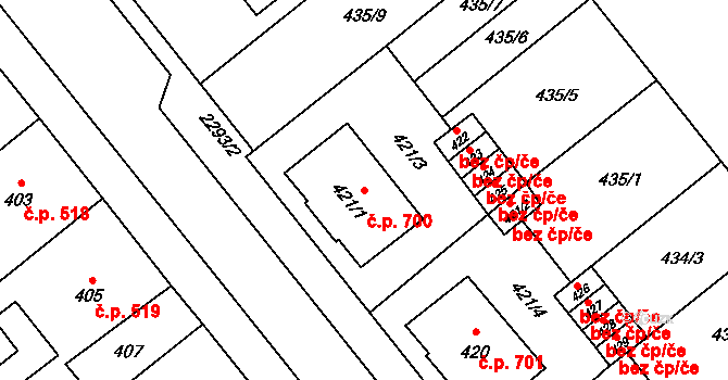 Velká Bystřice 700 na parcele st. 421/1 v KÚ Velká Bystřice, Katastrální mapa