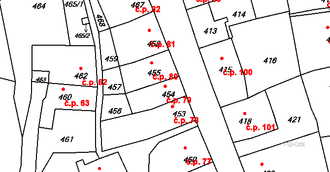Mimoň II 79, Mimoň na parcele st. 454 v KÚ Mimoň, Katastrální mapa