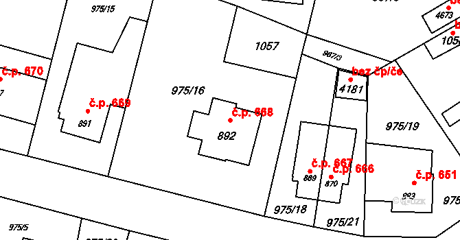 Rožnov pod Radhoštěm 668 na parcele st. 892 v KÚ Rožnov pod Radhoštěm, Katastrální mapa