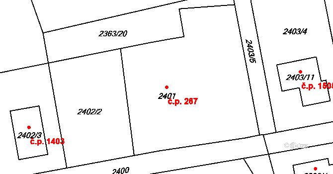 Dolní Lutyně 267 na parcele st. 2401 v KÚ Dolní Lutyně, Katastrální mapa