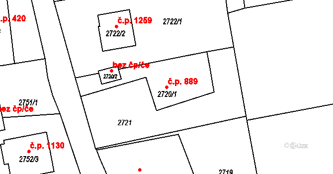 Dolní Lutyně 889 na parcele st. 2720/1 v KÚ Dolní Lutyně, Katastrální mapa