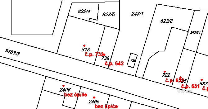 Lysá nad Labem 642 na parcele st. 738 v KÚ Lysá nad Labem, Katastrální mapa