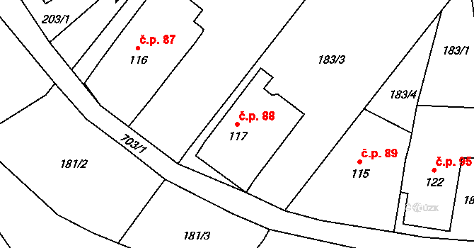 Cerekvice nad Loučnou 88 na parcele st. 117 v KÚ Cerekvice nad Loučnou, Katastrální mapa
