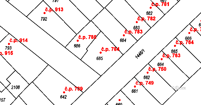 Předměstí 784, Svitavy na parcele st. 685 v KÚ Svitavy-předměstí, Katastrální mapa