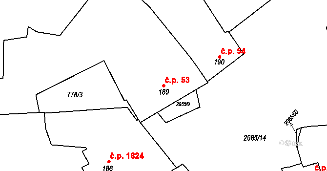 Mařatice 53, Uherské Hradiště na parcele st. 189 v KÚ Mařatice, Katastrální mapa