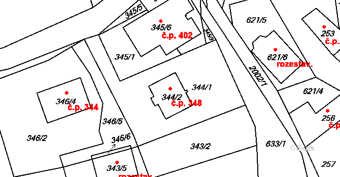 Bořitov 348 na parcele st. 344/2 v KÚ Bořitov, Katastrální mapa