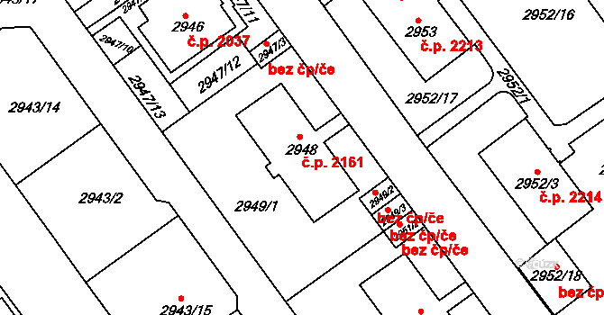 Teplice 2161 na parcele st. 2948 v KÚ Teplice, Katastrální mapa