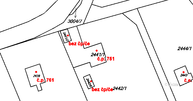 Frýdlant 751, Frýdlant nad Ostravicí na parcele st. 2441/1 v KÚ Frýdlant nad Ostravicí, Katastrální mapa