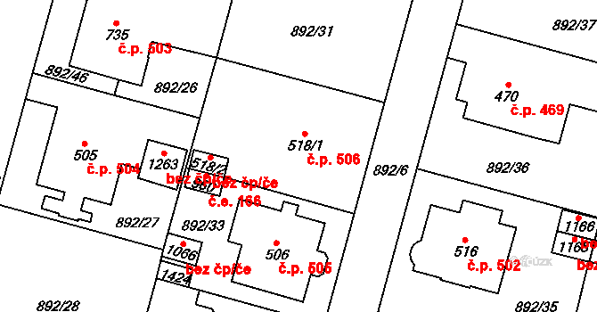 Mariánské Lázně 506 na parcele st. 518/1 v KÚ Mariánské Lázně, Katastrální mapa