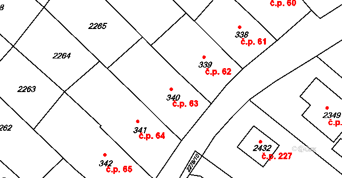 Pecínov 63, Nové Strašecí na parcele st. 340 v KÚ Nové Strašecí, Katastrální mapa