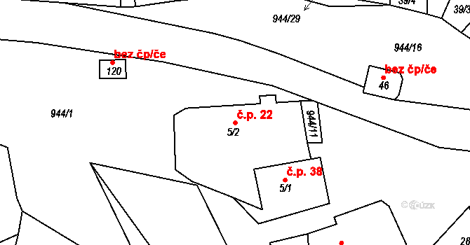 Olšany 22 na parcele st. 5/2 v KÚ Olšany u Kvášňovic, Katastrální mapa