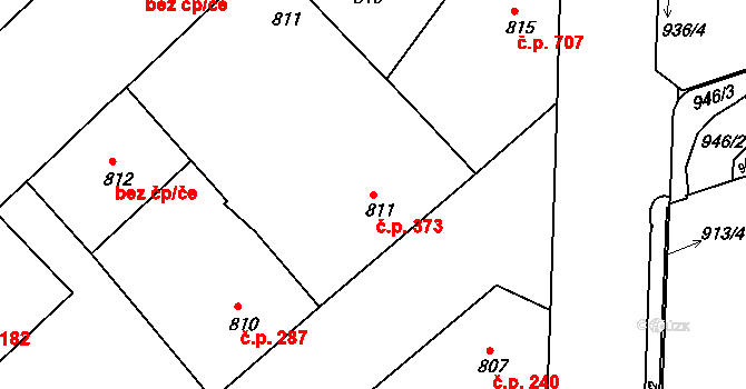 Žižkov 373, Praha na parcele st. 811 v KÚ Žižkov, Katastrální mapa