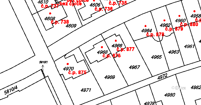 Záběhlice 876, Praha na parcele st. 4968 v KÚ Záběhlice, Katastrální mapa