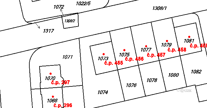 Vokovice 455, Praha na parcele st. 1073 v KÚ Vokovice, Katastrální mapa