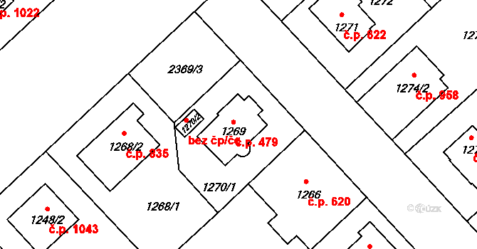 Suchdol 479, Praha na parcele st. 1269 v KÚ Suchdol, Katastrální mapa