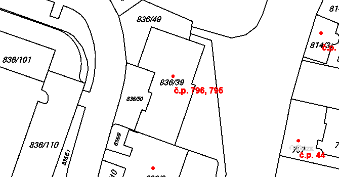 Čimice 795,796, Praha na parcele st. 836/39 v KÚ Čimice, Katastrální mapa