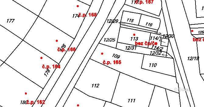 Jevišovka 165 na parcele st. 109 v KÚ Jevišovka, Katastrální mapa