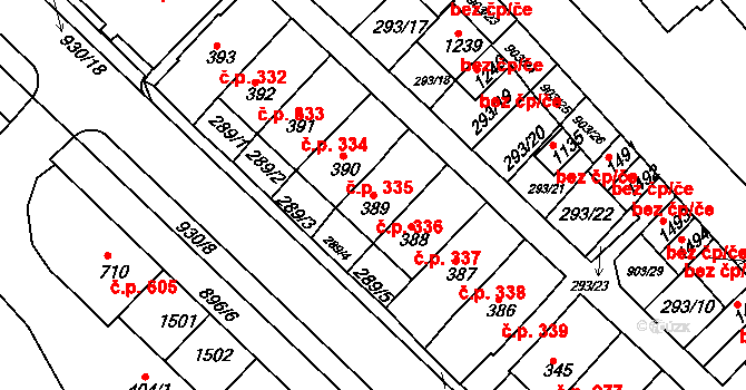 Hostinné 336 na parcele st. 389 v KÚ Hostinné, Katastrální mapa