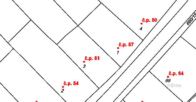 Končice 51, Žiželice na parcele st. 3 v KÚ Končice, Katastrální mapa