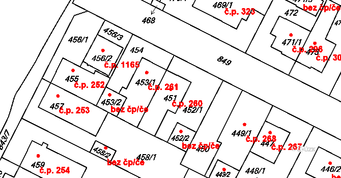 Lobzy 260, Plzeň na parcele st. 451 v KÚ Lobzy, Katastrální mapa