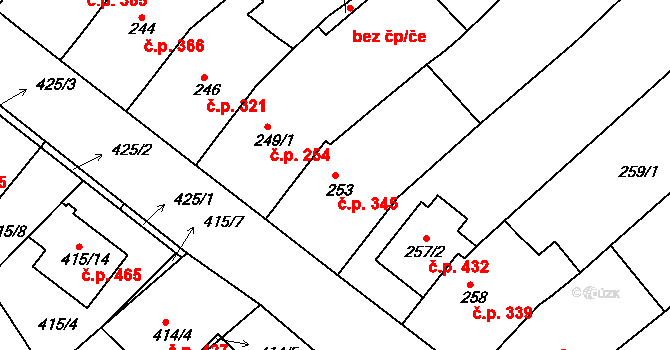 Troubsko 345 na parcele st. 253 v KÚ Troubsko, Katastrální mapa