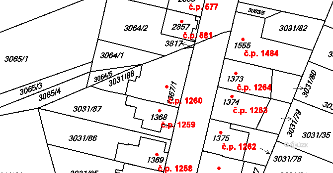 Česká Třebová 1260 na parcele st. 1367/1 v KÚ Česká Třebová, Katastrální mapa