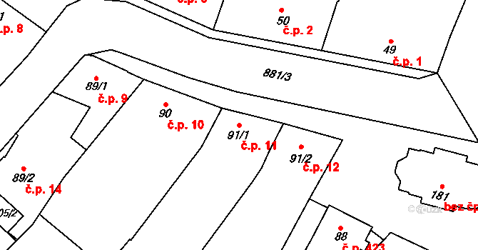 Držovice 11 na parcele st. 91/1 v KÚ Držovice na Moravě, Katastrální mapa