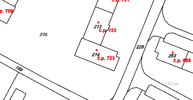Šumbark 723, Havířov na parcele st. 214 v KÚ Šumbark, Katastrální mapa