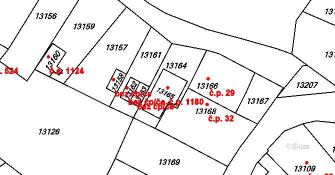 Lobzy 1180, Plzeň na parcele st. 13165 v KÚ Plzeň, Katastrální mapa